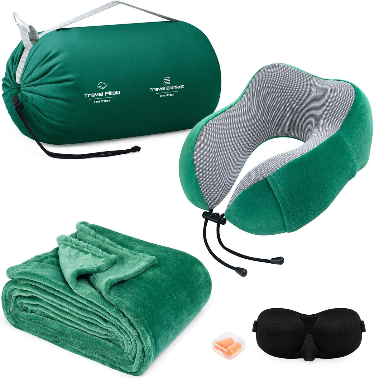 urnexttour Travel Pillow and Blanket Set Neck Pillow Airplane Foam Green