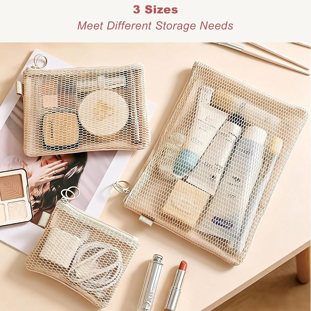Mesh Makeup Bag Organizer, Large Capacity Travel Make up Pouch Cosmetic Bag for Women, Skincare Pouch, Portable Travel Toiletry Bag Daily Essential Storage Bag for Girls, Medium