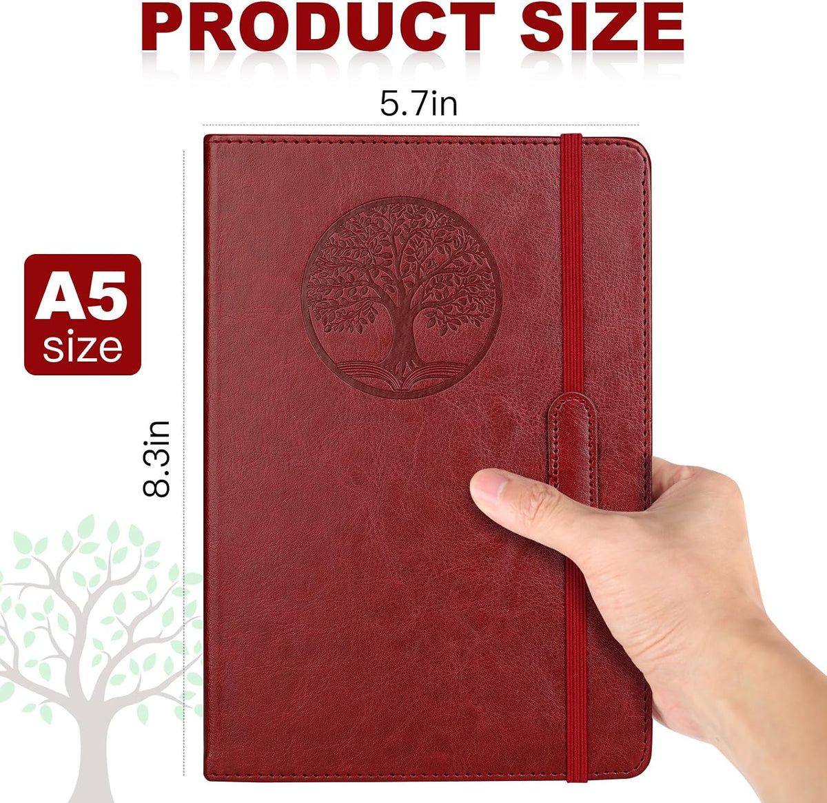 AZUREAL Journal for Women Men, Lined Journaling Notebooks A5 5.7x 8.3 In, Hardcover Leather Journal Diary 160 Pages, Journals for Writing, Travel, Business, Home & School (Wine Red)