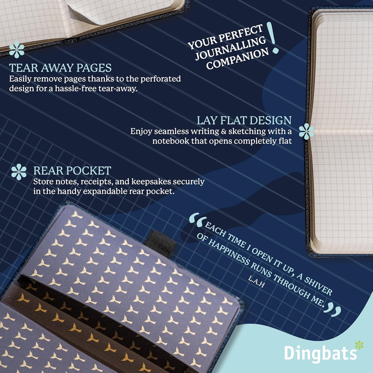 Dingbats* Wildlife A6 Lined Pocket Notebook - PU Leather Hardcover - Small Writing Journal for Work, Travel - Pocket, Elastic Closure, Bookmark