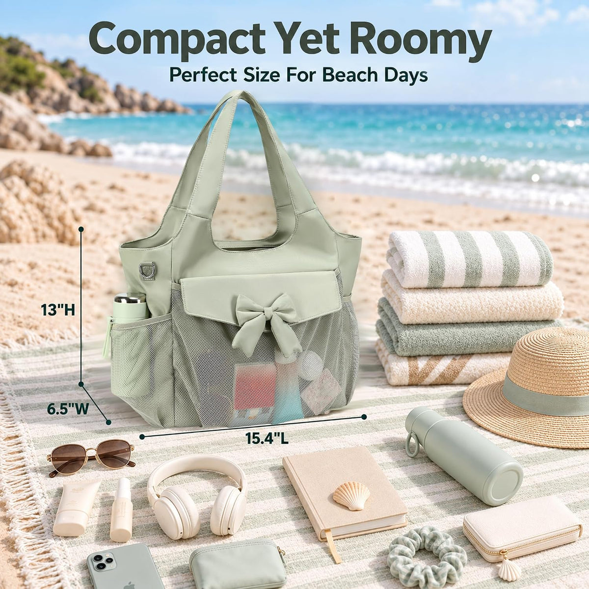 LEDAOU Beach Tote Bag for Women, Waterproof Sandproof Pool and Travel Bag