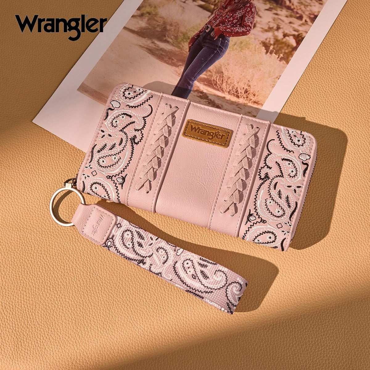 Montana West Wrangler Western Paisley Wristlet Wallet for Women, PU Leather Zip Around Clutch with RFID Blocking & Coin Pocket