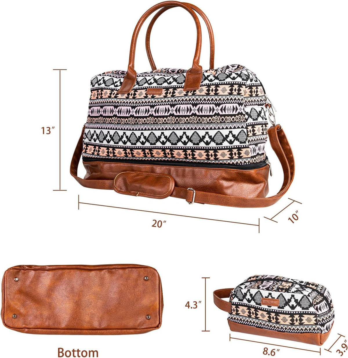 MyMealivos Canvas Weekender Bag, Overnight Travel Carry On Duffel Tote with Shoe Pouch (multi)