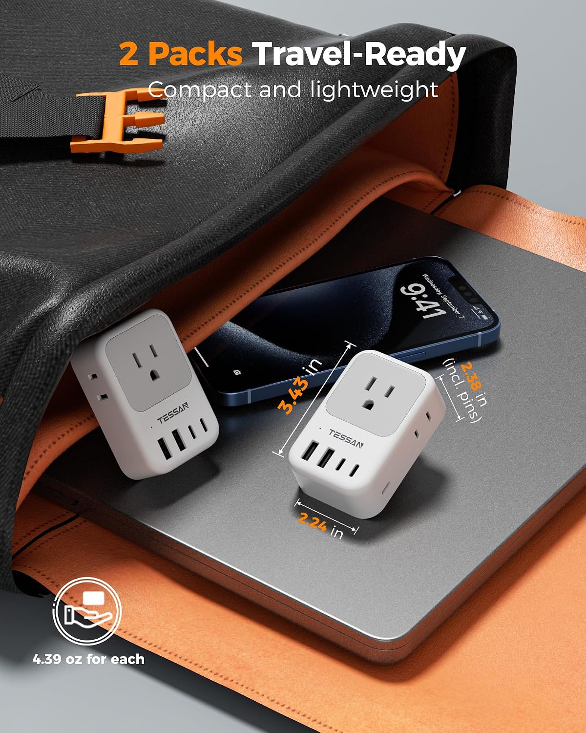 TESSAN US to India Plug Adapter, Type D Travel Adaptor PD 28W 2 Packs
