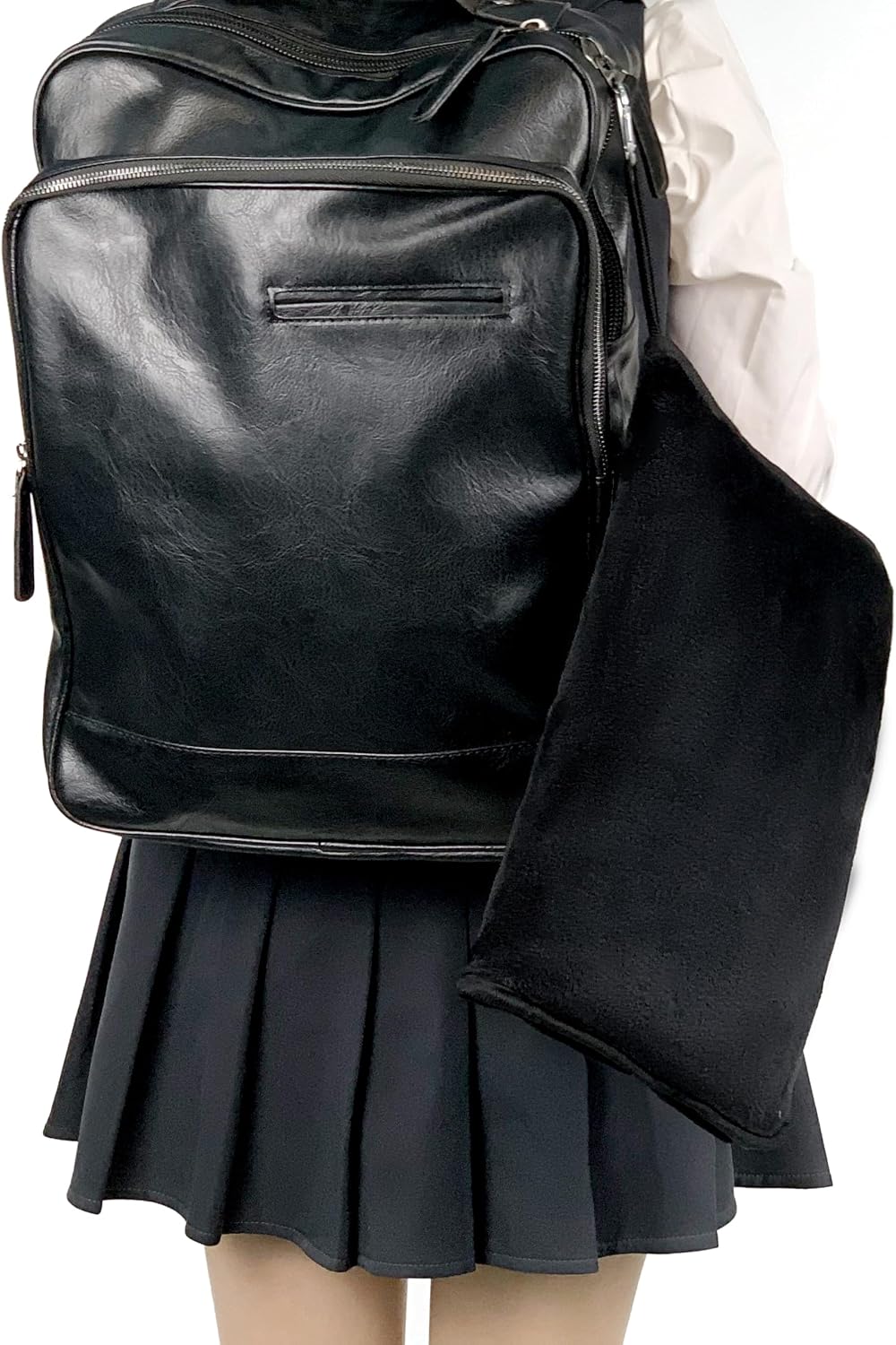ShezPretty Premium 2in1 Soft Travel Blanket Pillow with Airline Hand Luggage Sleeve and Backpack Clip Airplane (Black)