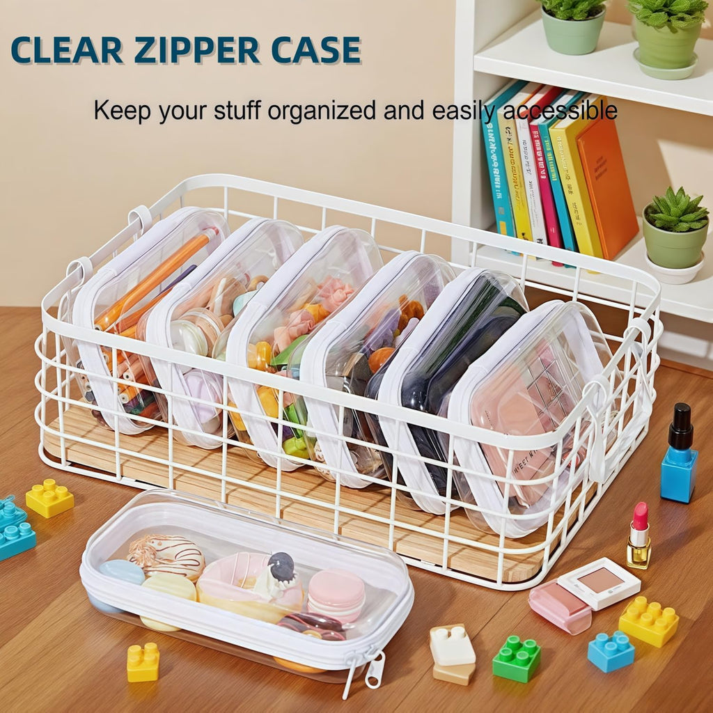 Thickened Clear Hard Shell Zipper Case,Professional-Grade Plastic Clear Zipper Pencil Case, Toiletry Pouch, Travel Organizer, Cosmetic Bag, Toy Storage Bins (2PCS-S)