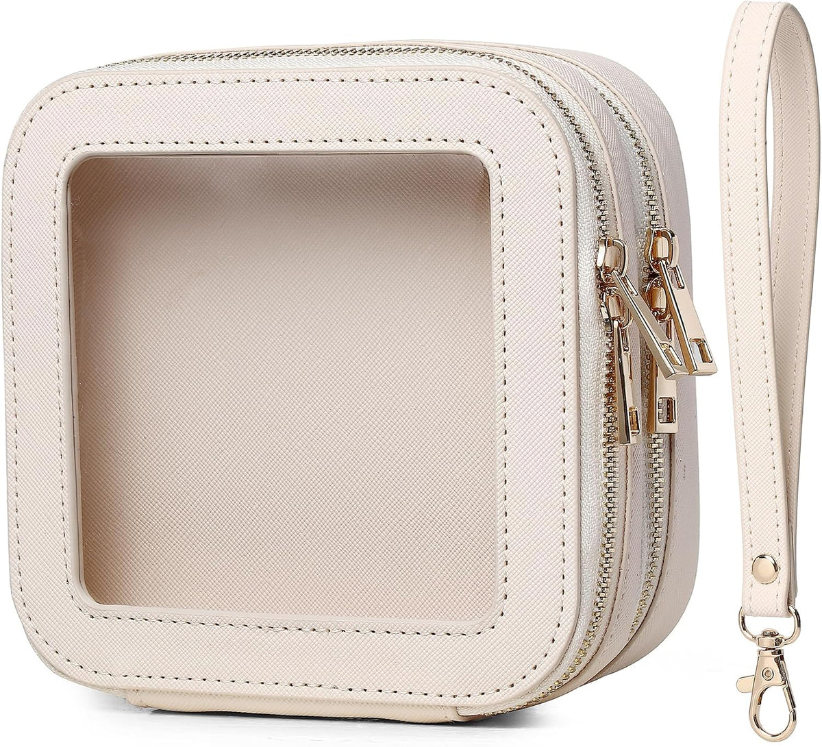 Pinkmik Double Layer Makeup Bag (Beige, 2-Layer MINI)