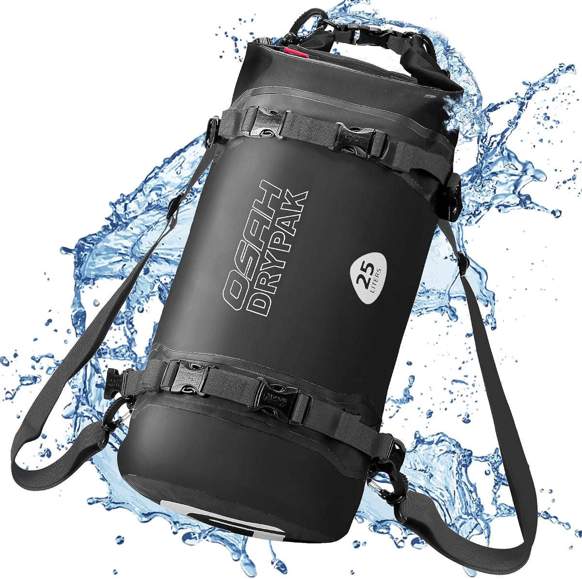 OSAH DRYPAK 25L Waterproof Dry Bag - Motorcycle Luggage Tail Bag with Straps for Back Seat, Roll Top Lightweight Waterproof Backpack Sack for Travel, Swimming, Boating, Kayaking, Camping and Beach