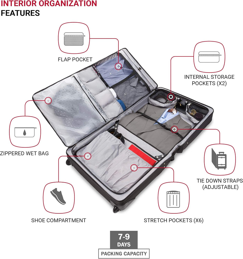 SwissGear 7895 Premium Rolling Garment Bag, Bonus Hanging Feature, Men's and Women's, Carry-on Luggage - Grey Heather