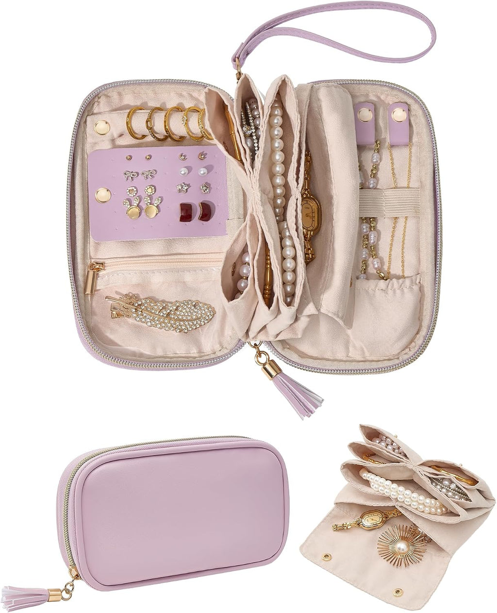 Lolalet Travel Jewelry Pouch, Flat Soft Carry-on Case Organizer -Lavender