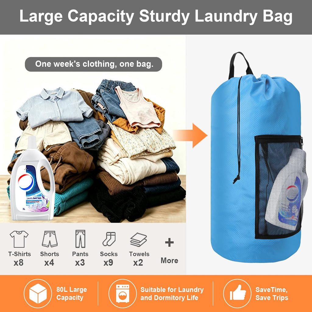 Laundry Backpack Portable Travel Laundry Bags with Straps and Mesh Pocket