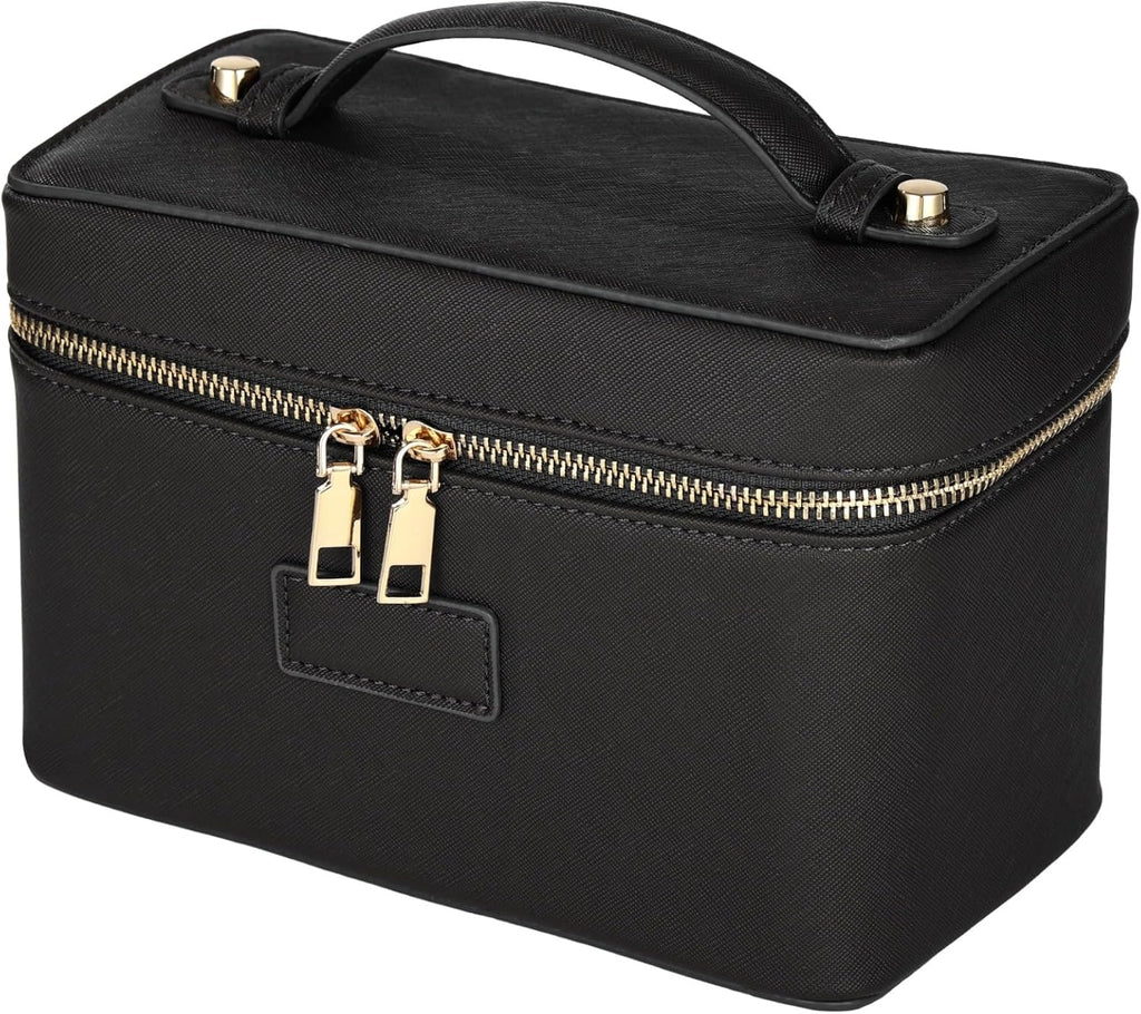 Makeup Vanity Bag for Women - Large Capacity Cosmetic Organizer with Removable Liner, Waterproof PU Leather Skincare Bag, Portable Chic Cosmetic Make Up Case for Skincare, Accessories,StyleB, Black