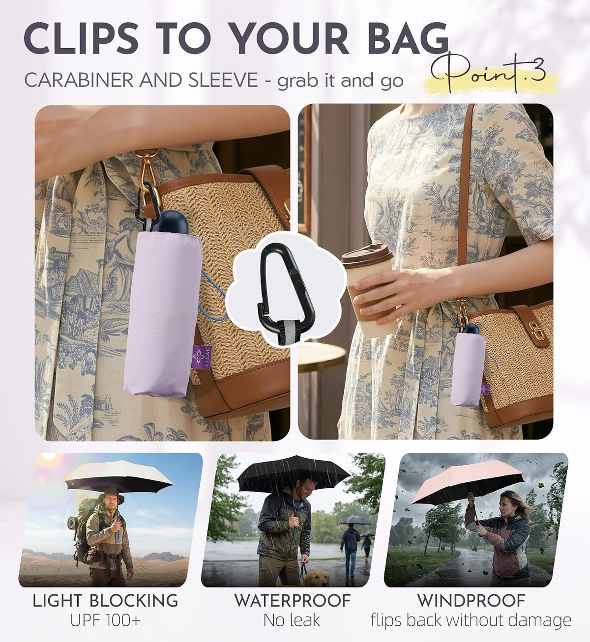 Umbrella Travel Size Mini Compact for Rain, UPF 100+ UV Protection