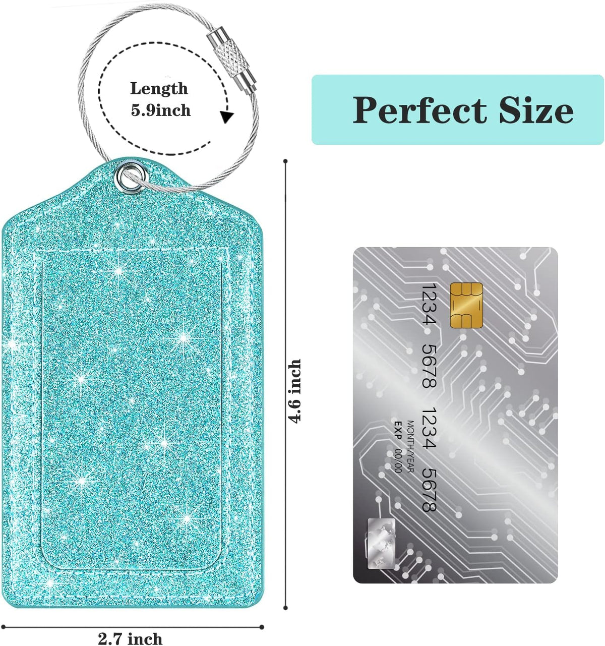 (2 Pack) Luggage Tags Glitter Leather Suitcase Tags Bag Bling Travel Tag