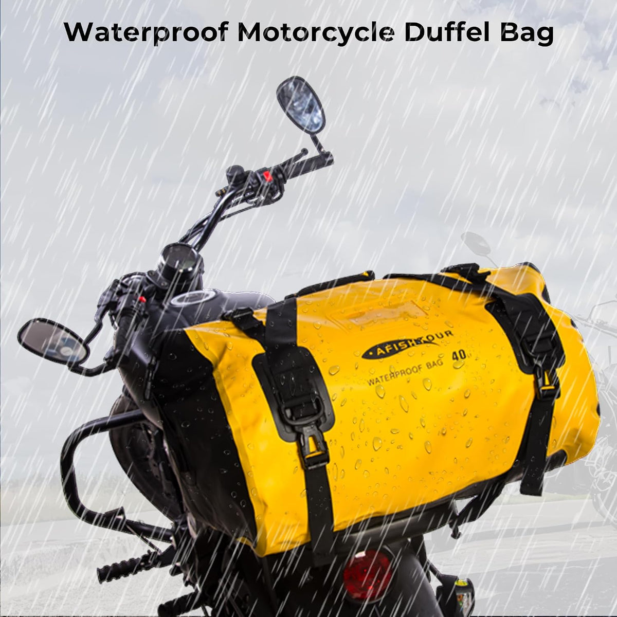 40L Waterproof Motorcycle Duffel Bag - Motorcycle Luggage Tail Bag with Straps for Back Seat - Roll Top Dry Bag for Kayaking, Rafting, Boating, Camping, Travel, Beach (Yellow)