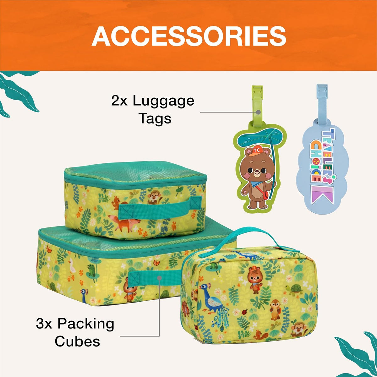 Traveler's Choice Kids JoJo the Bear's Travel Adventure, Jungle, 6-Piece Set (Carry-on, Packing Cubes, Luggage Tag)