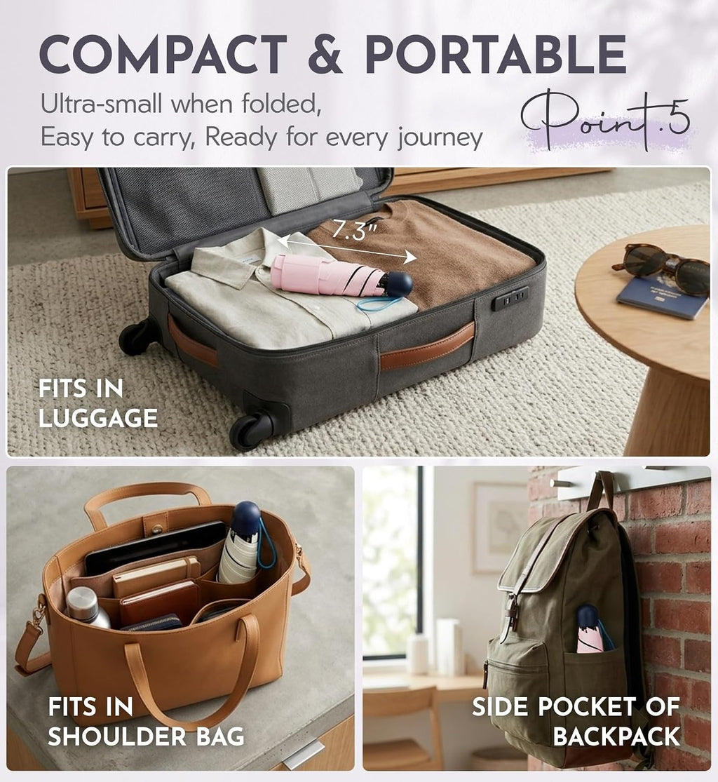 Umbrella Travel Size Mini Compact for Rain, UPF 100+ UV Protection