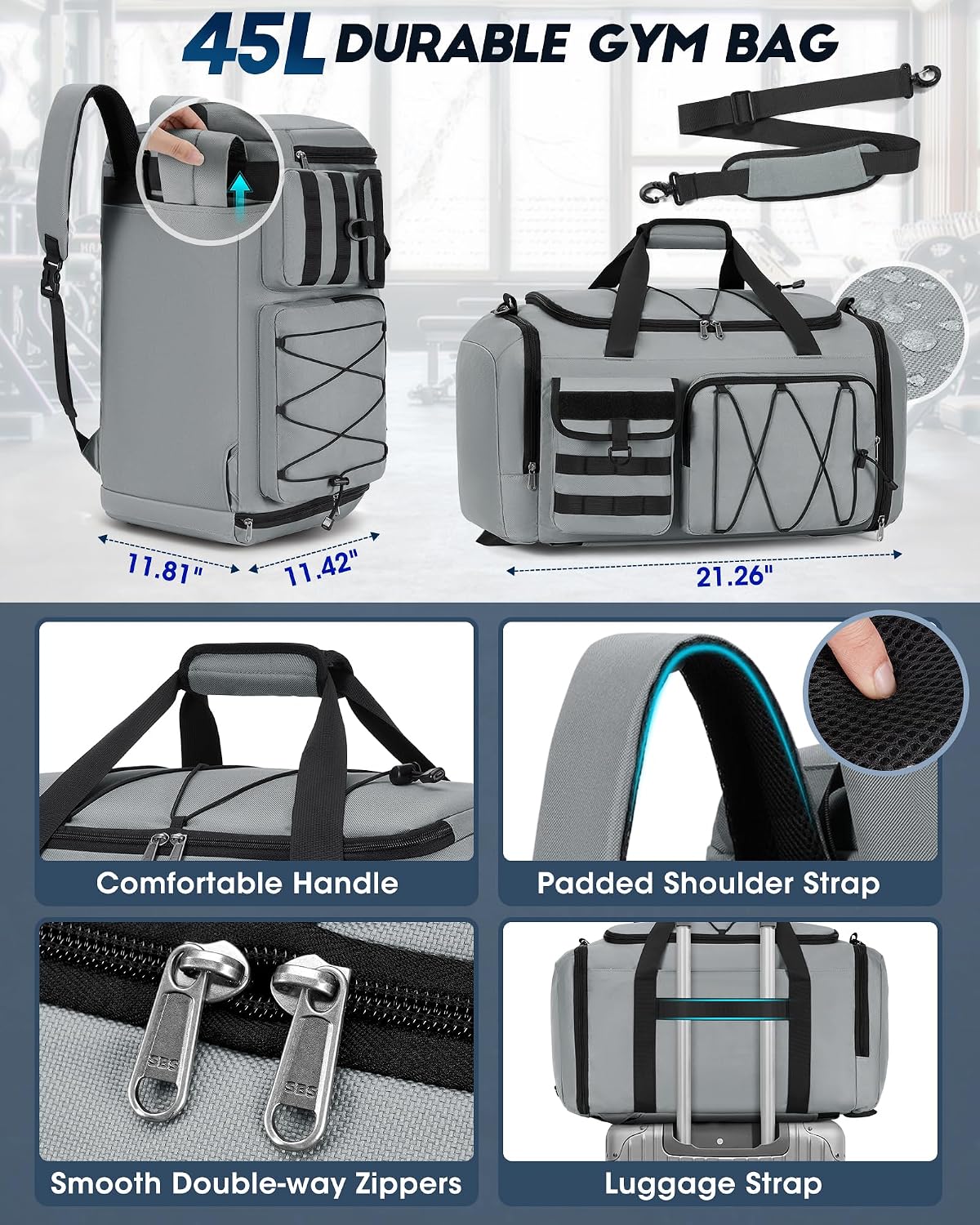 SDYSM Gym Bag for Men 45L, 3-in-1 Sports Duffel Bag with Shoe Compartment