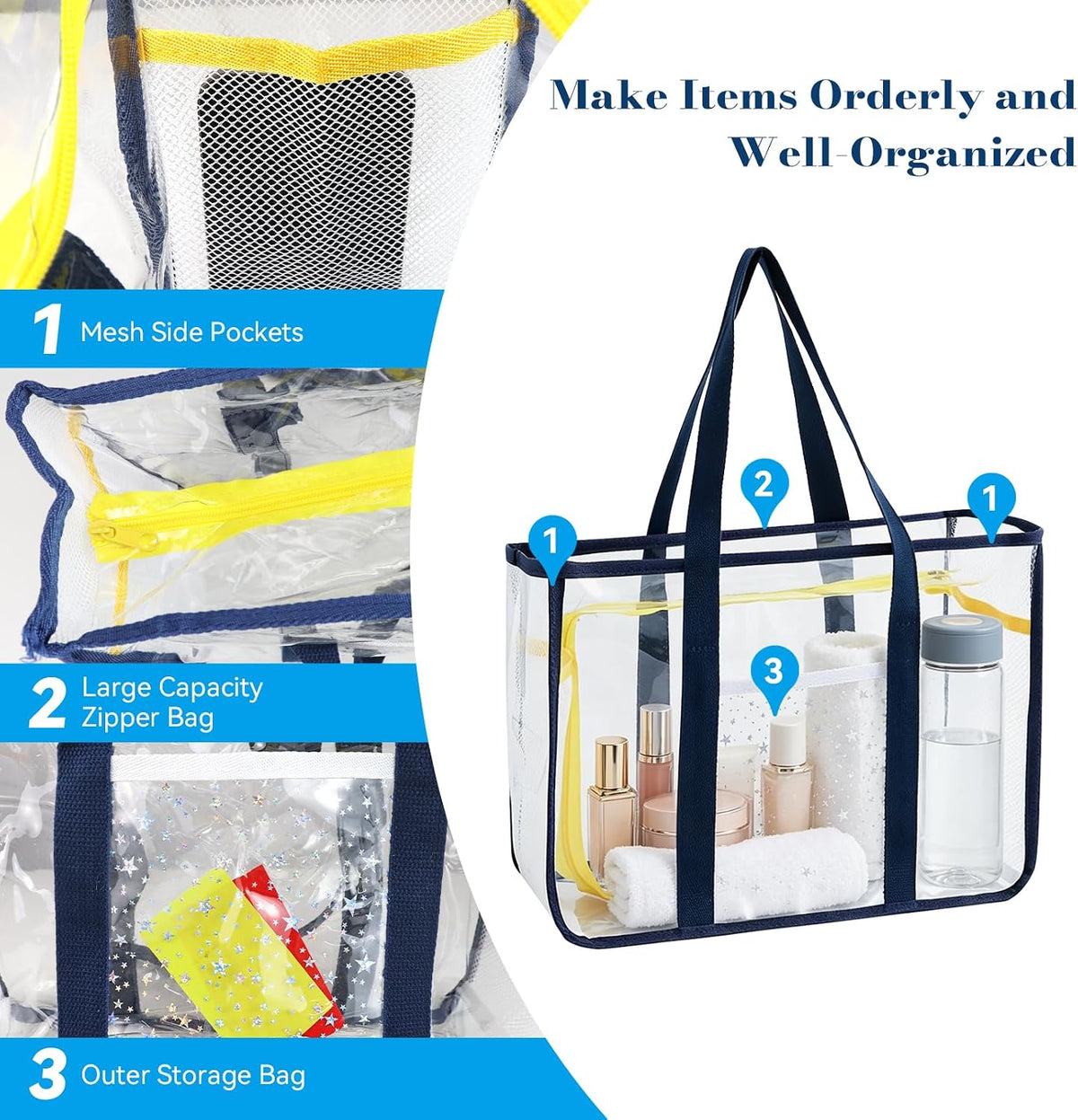 Waterproof Beach Bags for Women, Clear Tote Bag