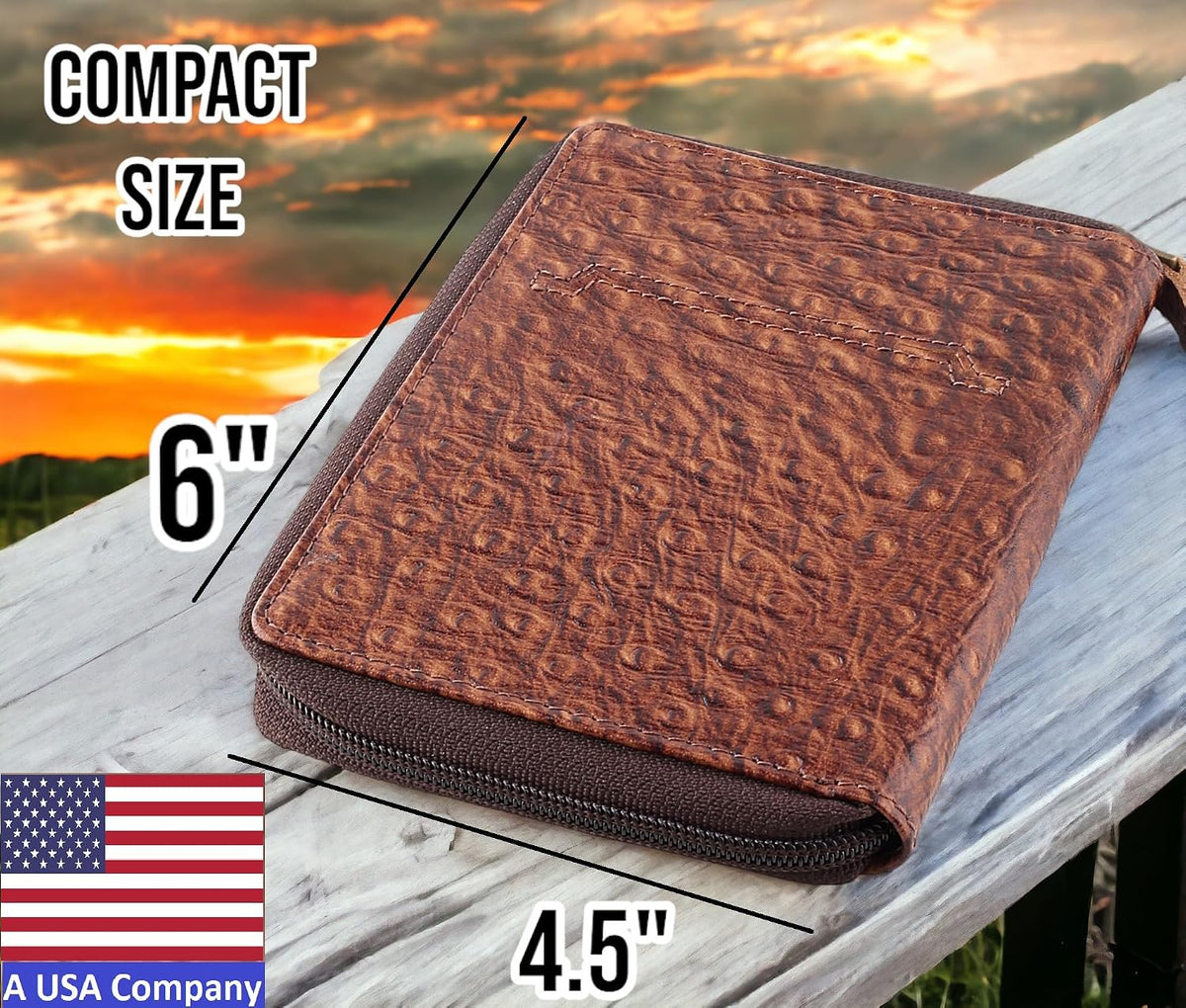 Passport Wallet - Travel Document Holder w/RFID Blocking – Full Grain Leather – Bifold compact zip around Wallet with Credit Card Slots for Women and Men,ostrich print,500-70