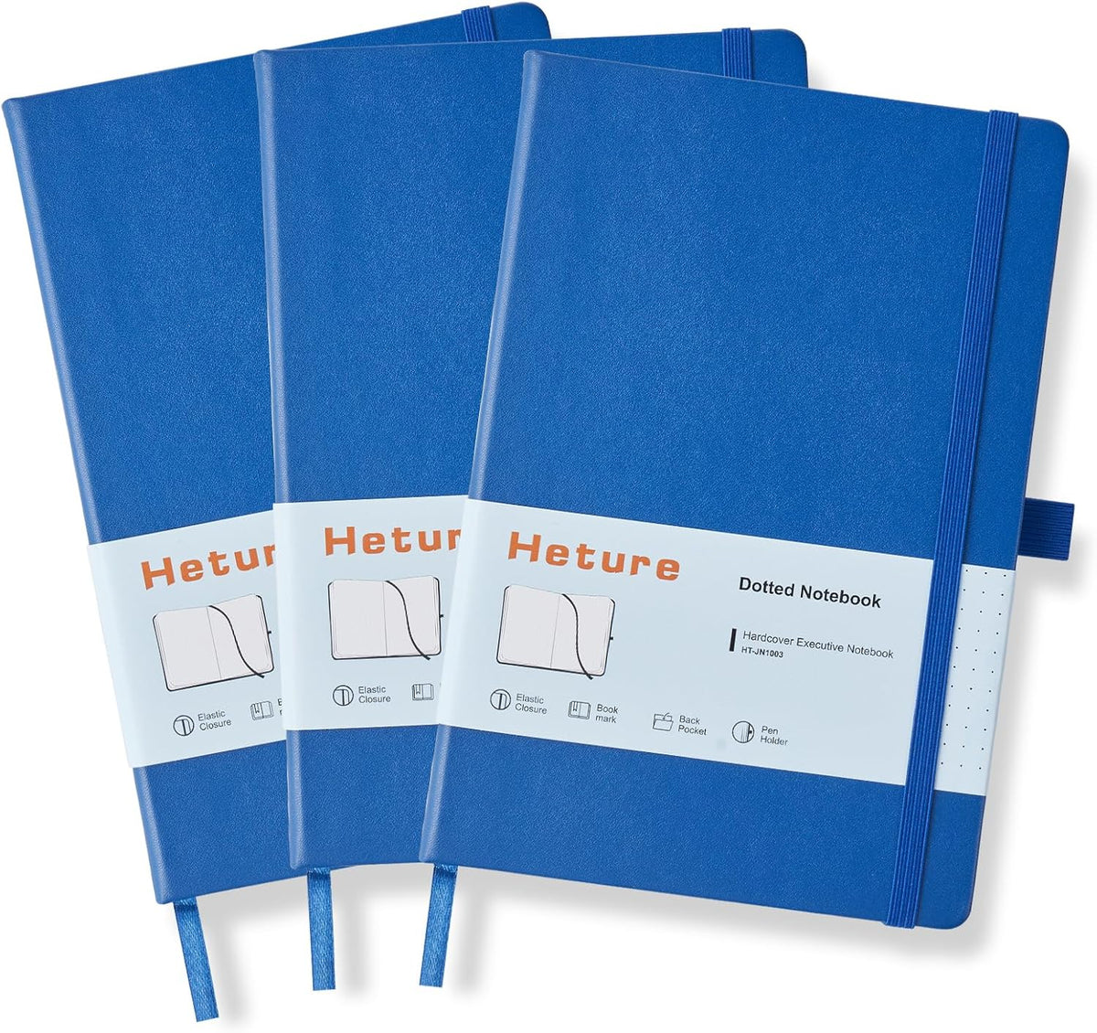 Heture Hardcover Dotted Notebooks, A5 Dotted Journal Notebook for Writing 160 Pages, 8.2 x 5.5 inch, Classic Dotted Notebooks for College/Work/Travel(Blue 3 Pack)