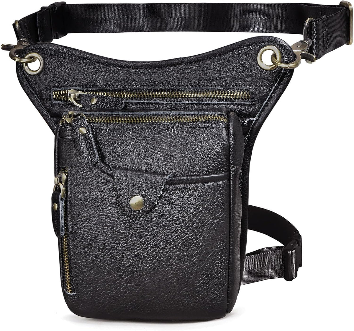 Le'aokuu Mens Genuine Leather Outdoor Sporting Hiking Waist Hip Pack Messenger Shoulder Drop Leg Thigh Bag Pouches For Women (211-5 01 Black)