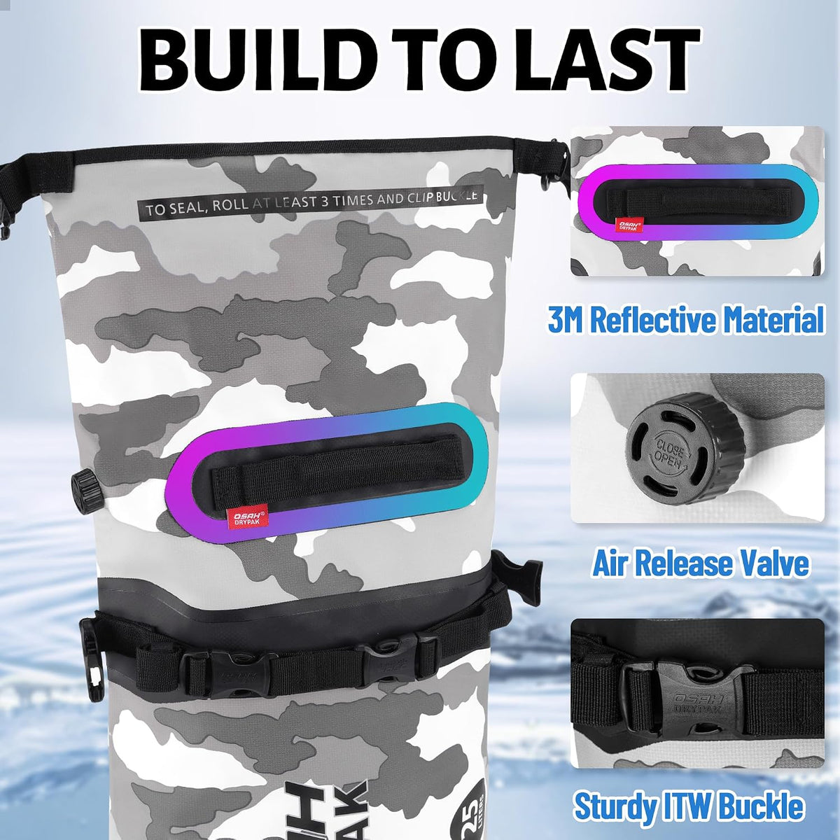 OSAH DRYPAK 25L Waterproof Dry Bag - Motorcycle Luggage Tail Bag with Straps for Back Seat, Roll Top Lightweight Waterproof Backpack Sack for Travel, Swimming, Boating, Kayaking, Camping and Beach