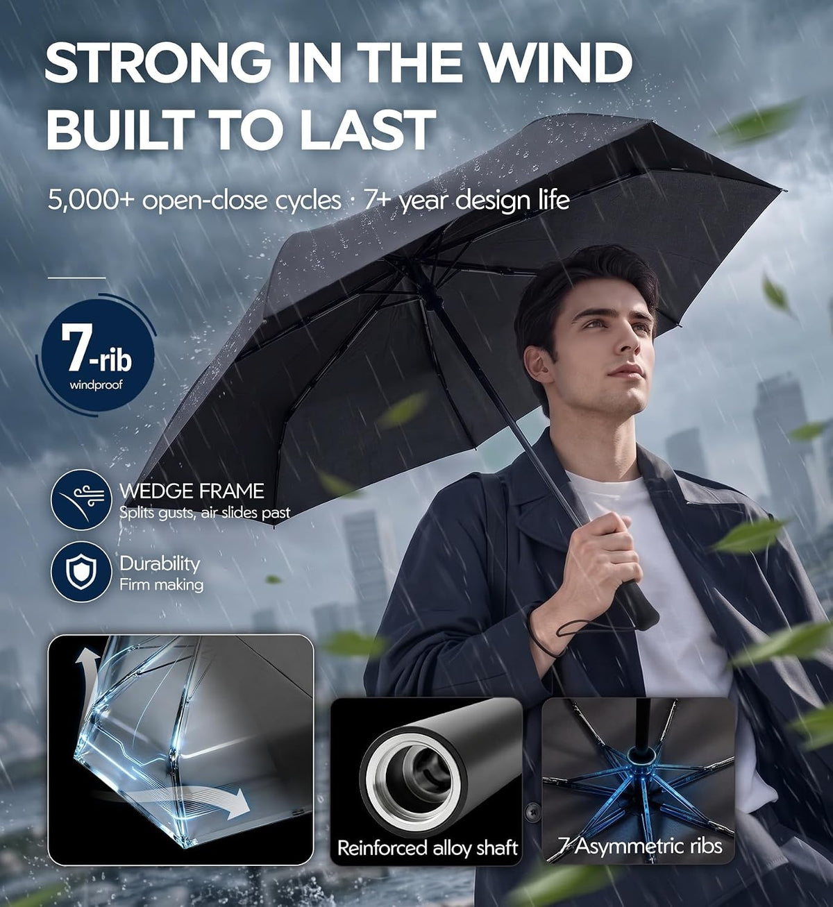 Umbrella Travel Size Compact Auto Open Close, Windproof for Rain