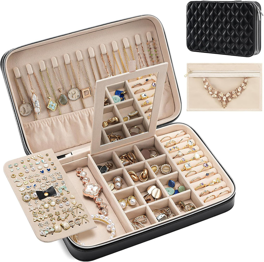 Lolalet Travel Jewelry Case for Women Girls -Large, Black