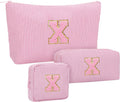 MONSTINA Personalized Initial Makeup Bag 3-piece Set for Women Teen Girls