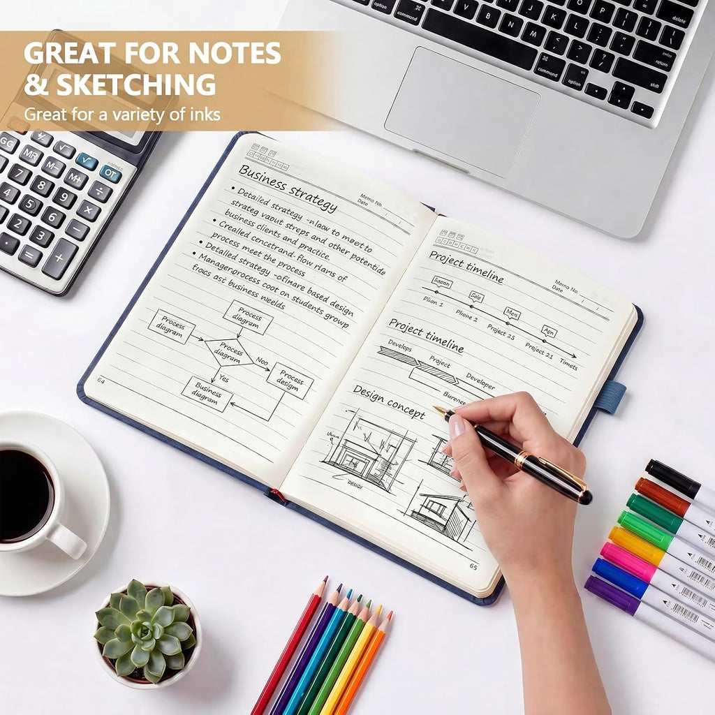 Vintage Hardcover Leather Journal Notebook, A5 Lined Notebook for Business Work School, 224 Pages 100GSM Thick No Bleed Paper, 180° Lay Flay Premium Writing Notebook for Note Taking Daily Diary Travel