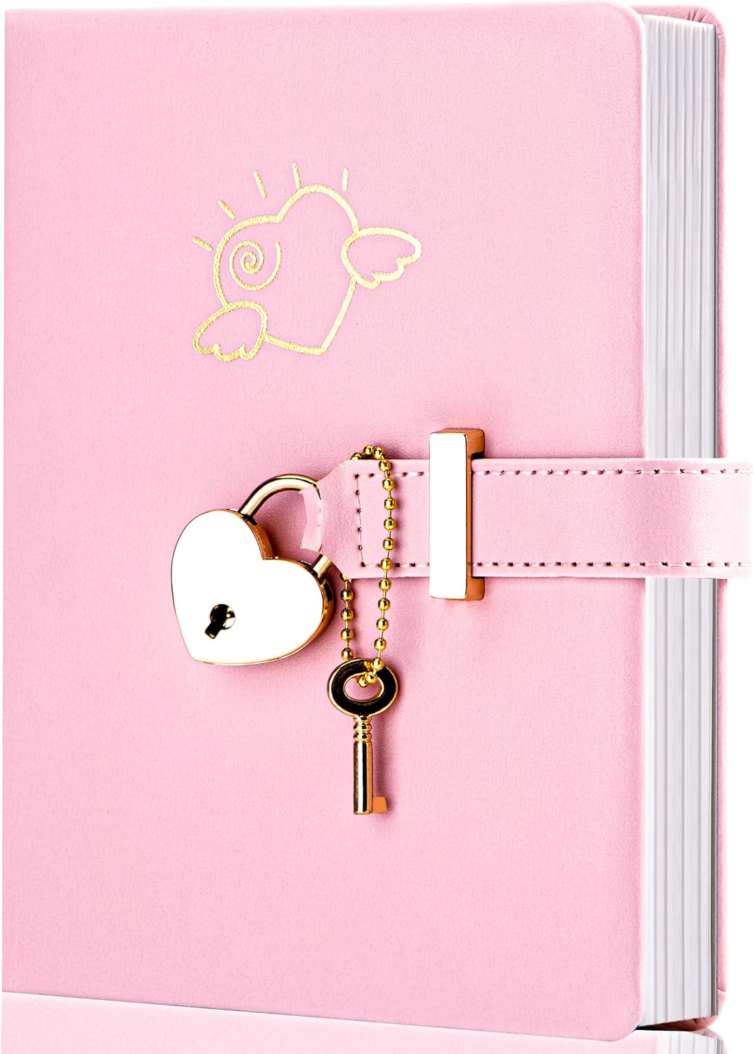 CAGIE Diary with Lock and Key for Girls Heart Shaped Girls Diary for Women Kids A5 Secret Notebook with Lock for Writing Travel Gifts, 5.3 x 7 inches, Pink