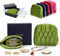 Small Travel Jewelry Case, Velvet Pouch with Zipper, Moss Green