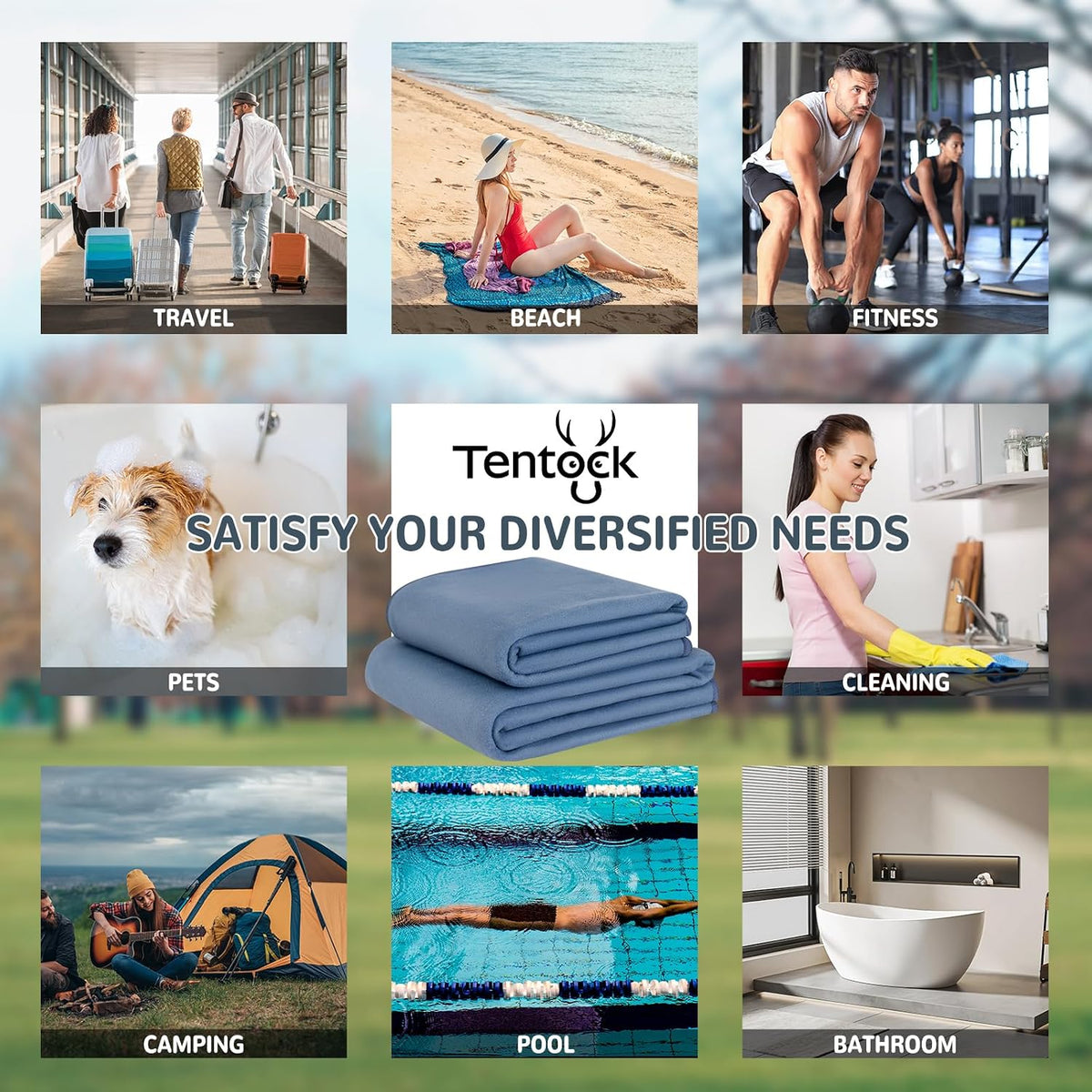 Tentock Microfiber Quick Dry Towel & Bath Towel Set - Lightweight Compact Camping Gym Travel Towels with Carry Bag(Blue)