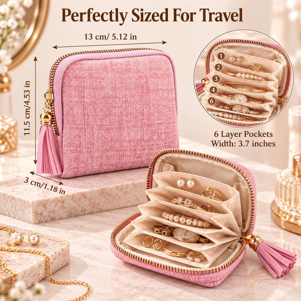 Travel Jewelry Pouch, Compact Zipper Jewelry Case Bags (Grass Green)