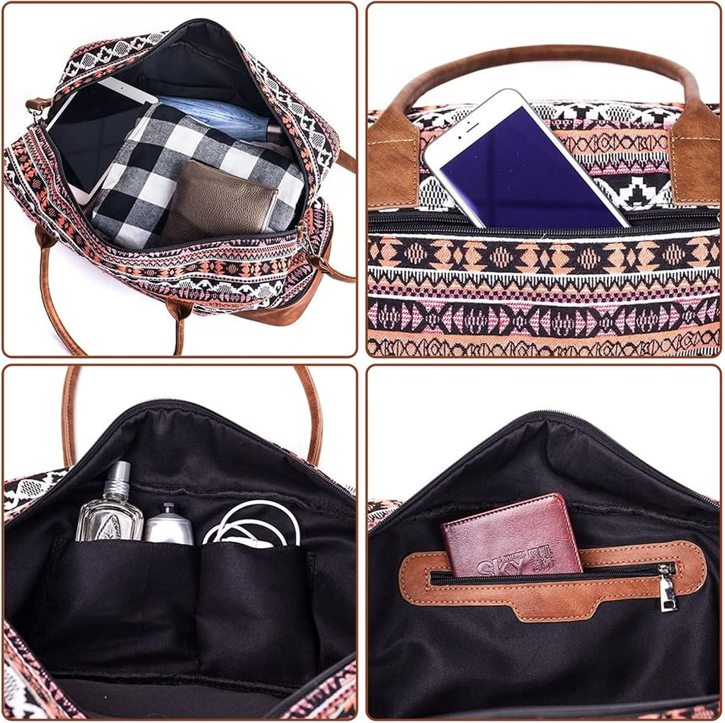 MyMealivos Canvas Weekender Bag, Overnight Travel Carry On Duffel Tote with Shoe Pouch (multi)