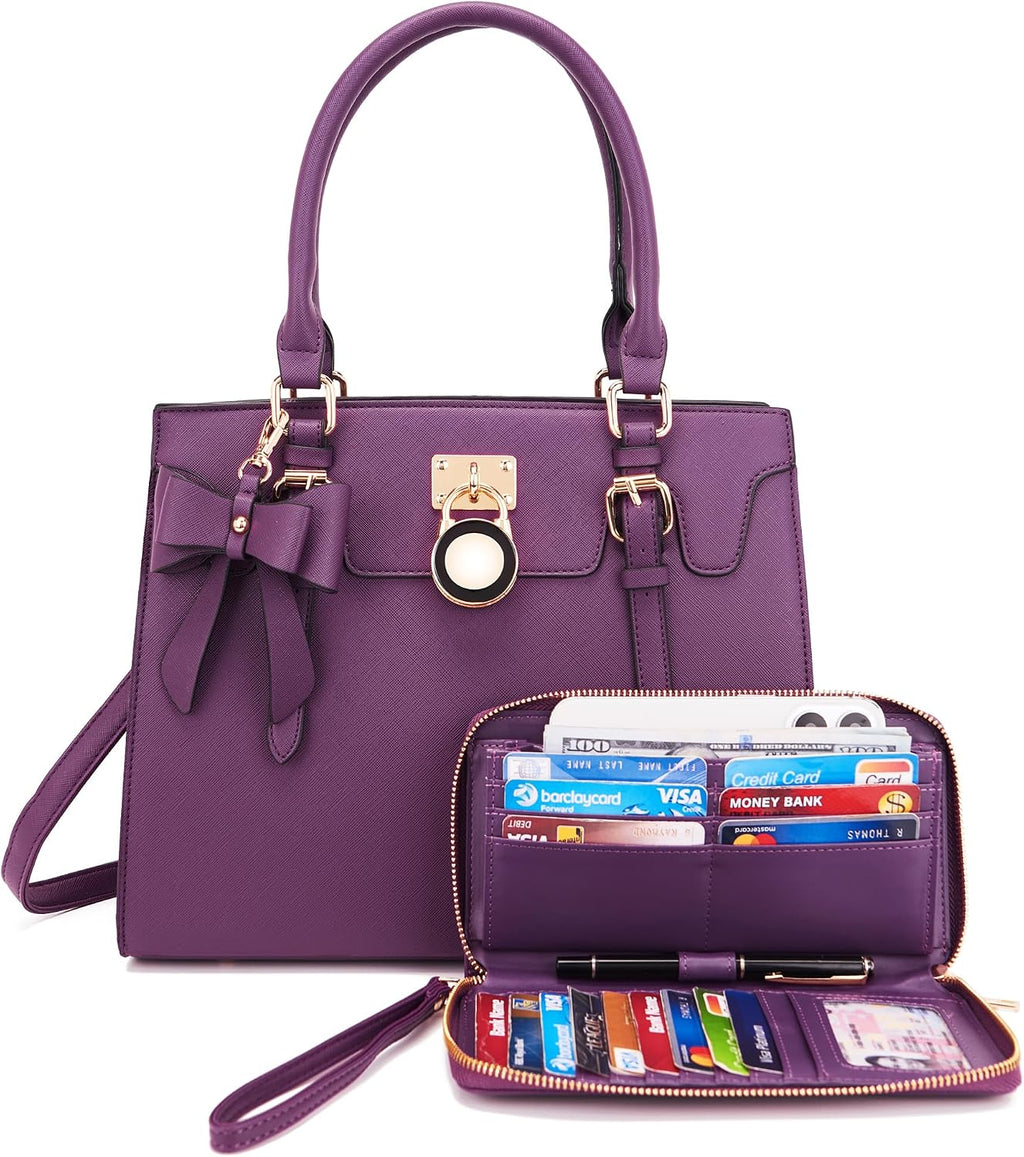 Qiyuer Women High End Satchel Tote Shoulder Handbags Purses Wallet Set