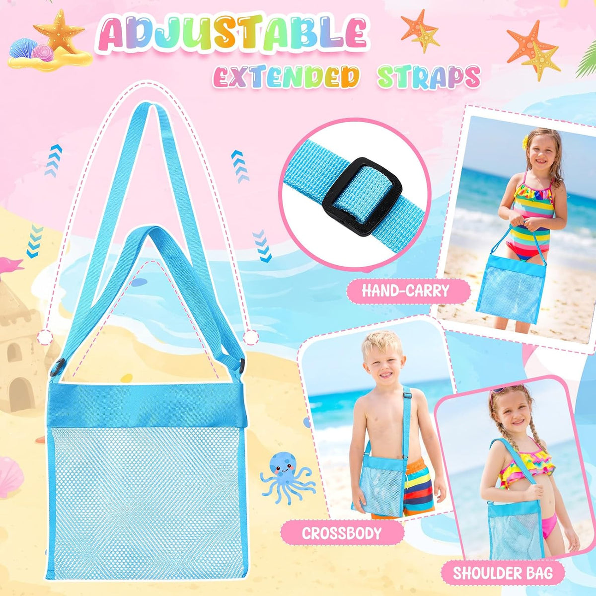 Frienda 15 Pack Mesh Beach Tote Bag