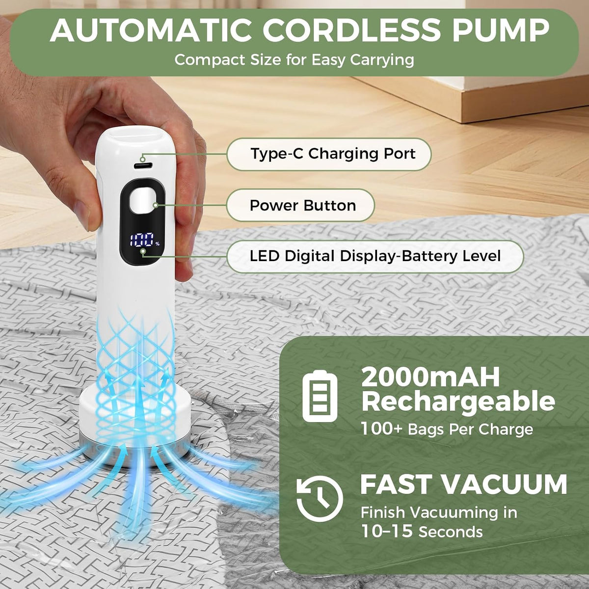 10 Small Vacuum Storage Bags with Rechargeable Electric Air Pump