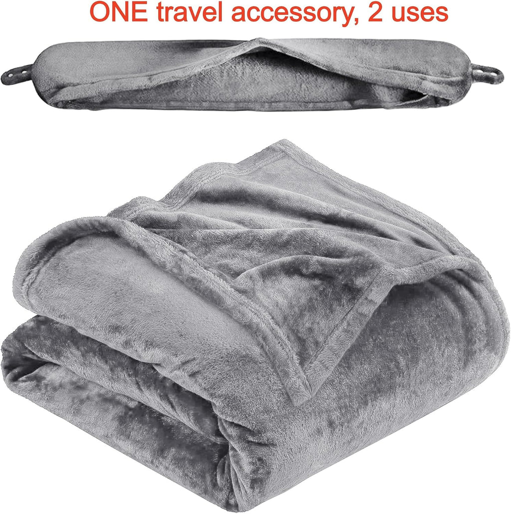 2 in 1 Neck Pillow with Blanket, Soft Flannel Multi-Functional Travel Combo, Portable Warm Neck Pillow Set for Airplane, Car and Camping Travel,Grey