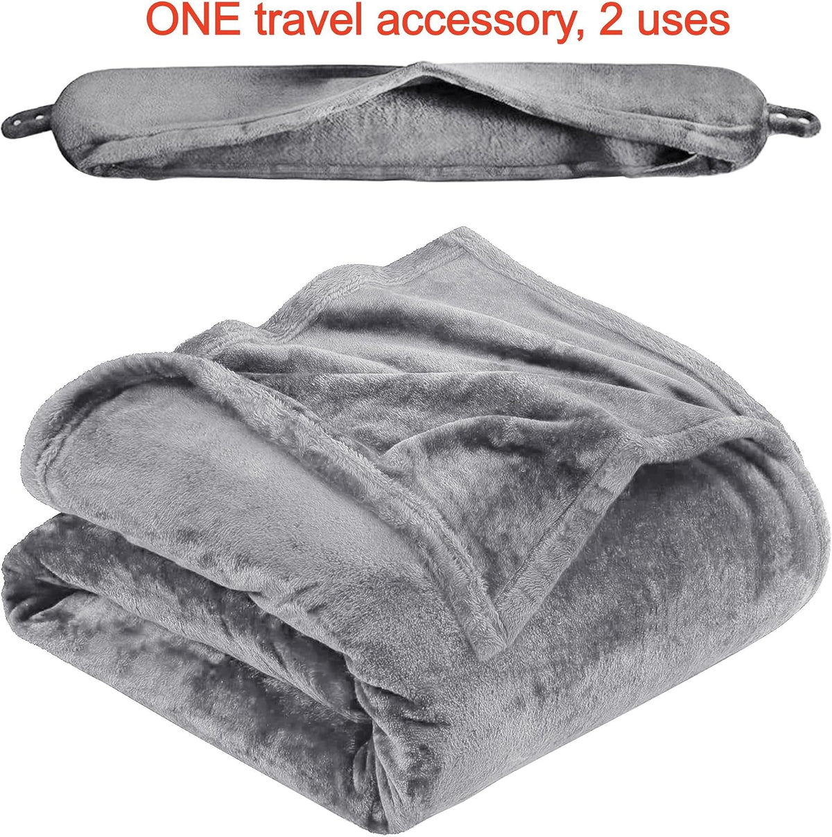 2 in 1 Neck Pillow with Blanket, Soft Flannel Multi-Functional Travel Combo, Portable Warm Neck Pillow Set for Airplane, Car and Camping Travel,Grey