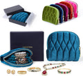 Small Travel Jewelry Case, Velvet Pouch with Zipper, Teal Blue