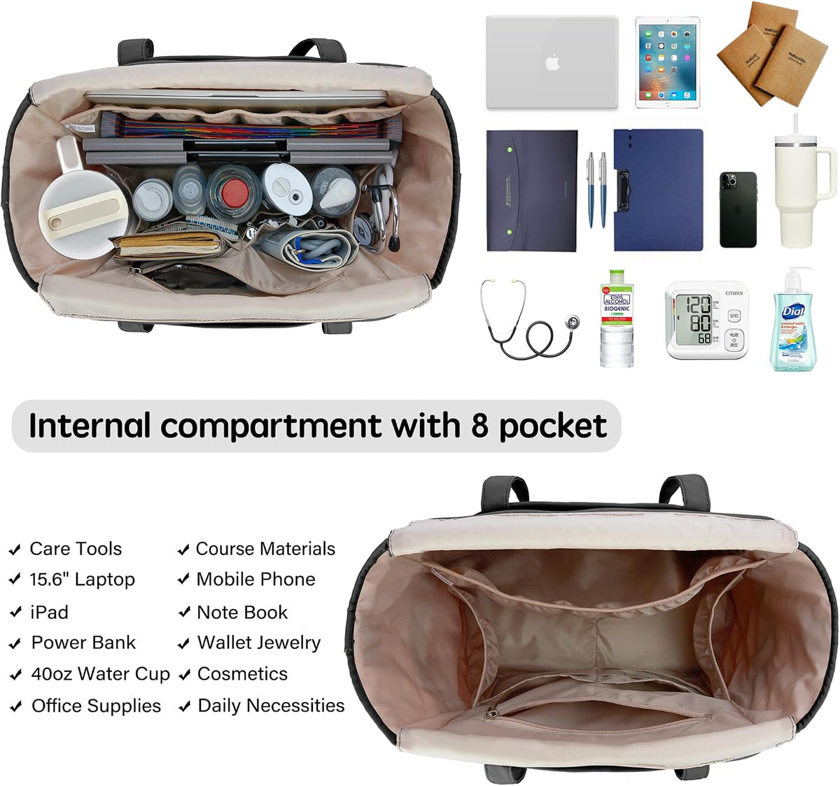 Lexeeco Tote Bag for Women,Travel Work Tote Zipper Purse with Cup Holder