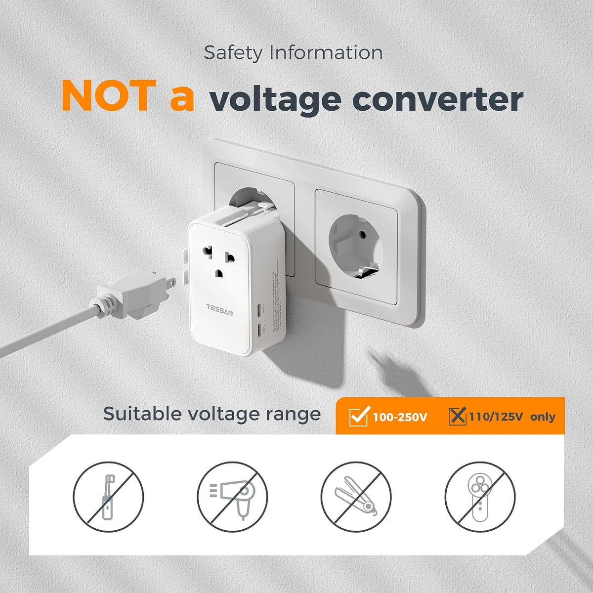 TESSAN Universal Travel Adapter PD 25W, White