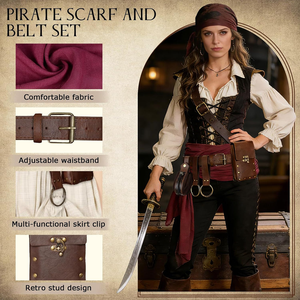 Renaissance Belt Pouch Medieval Pirate Costume Accessories Set for Cosplay