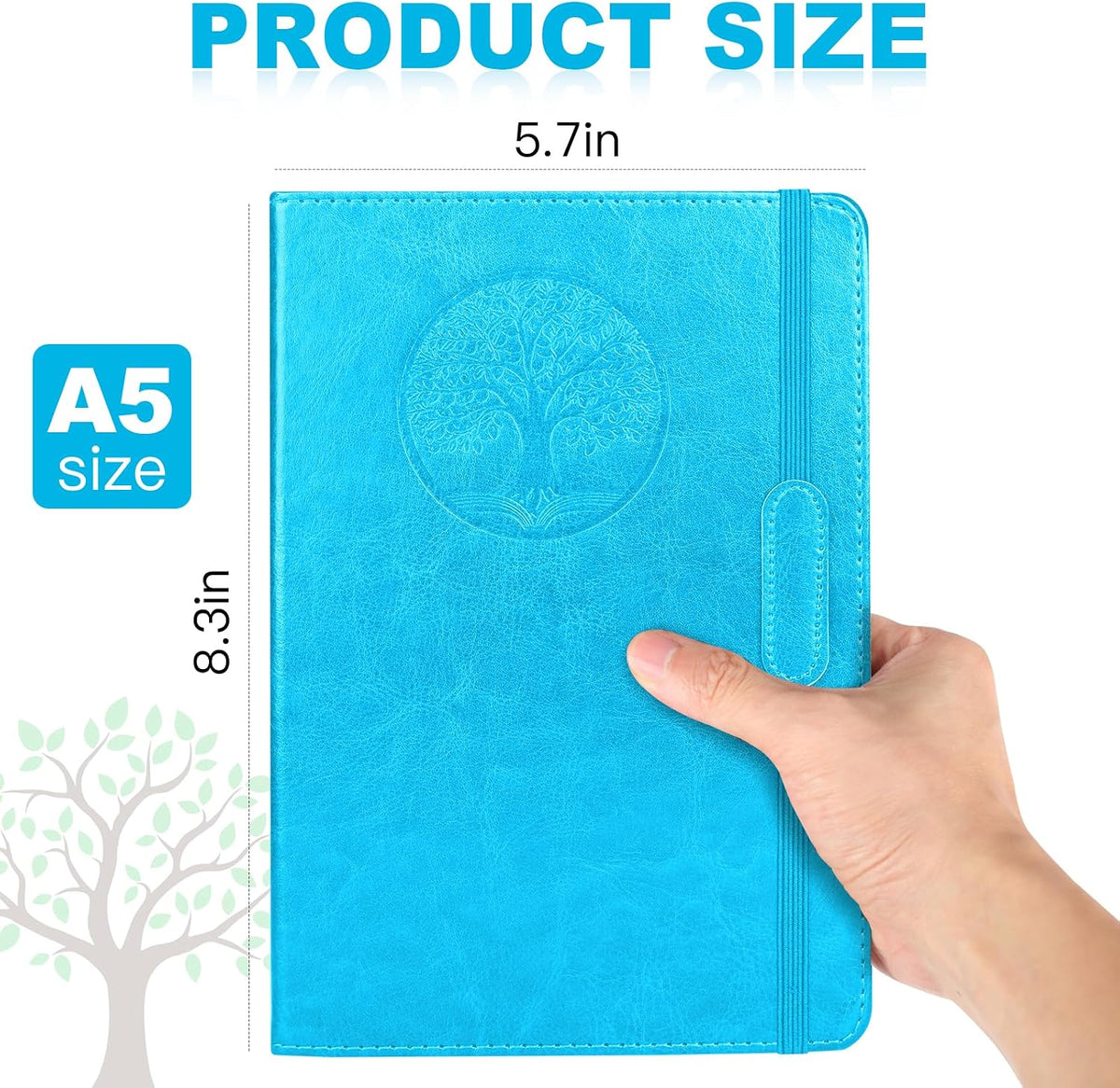 AZUREAL Journal for Women Men, Lined Journaling Notebooks A5 5.7X 8.3 in, Hardcover Leather Journal Diary 160 Pages, Journals for Writing, Travel, Business, Home & School (Blue)