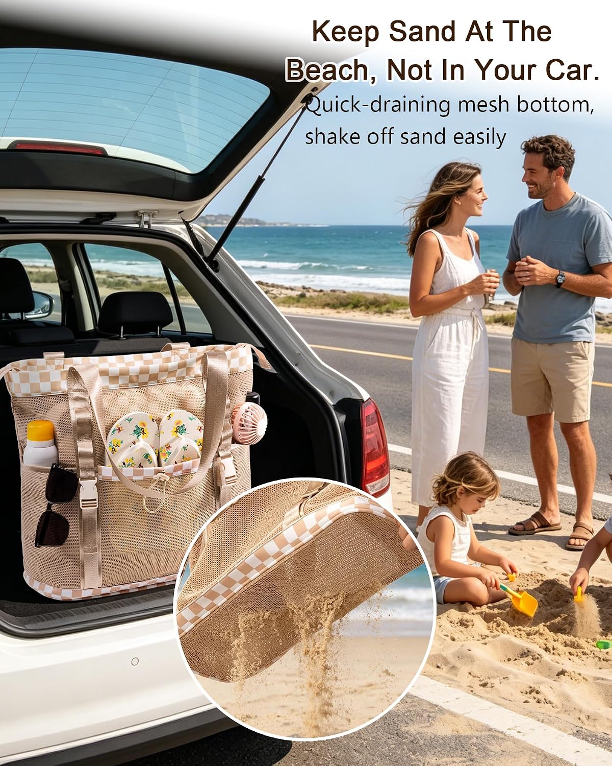 Large Beach Tote Pool Swim Bag for Women Sandproof with Wet Compartment