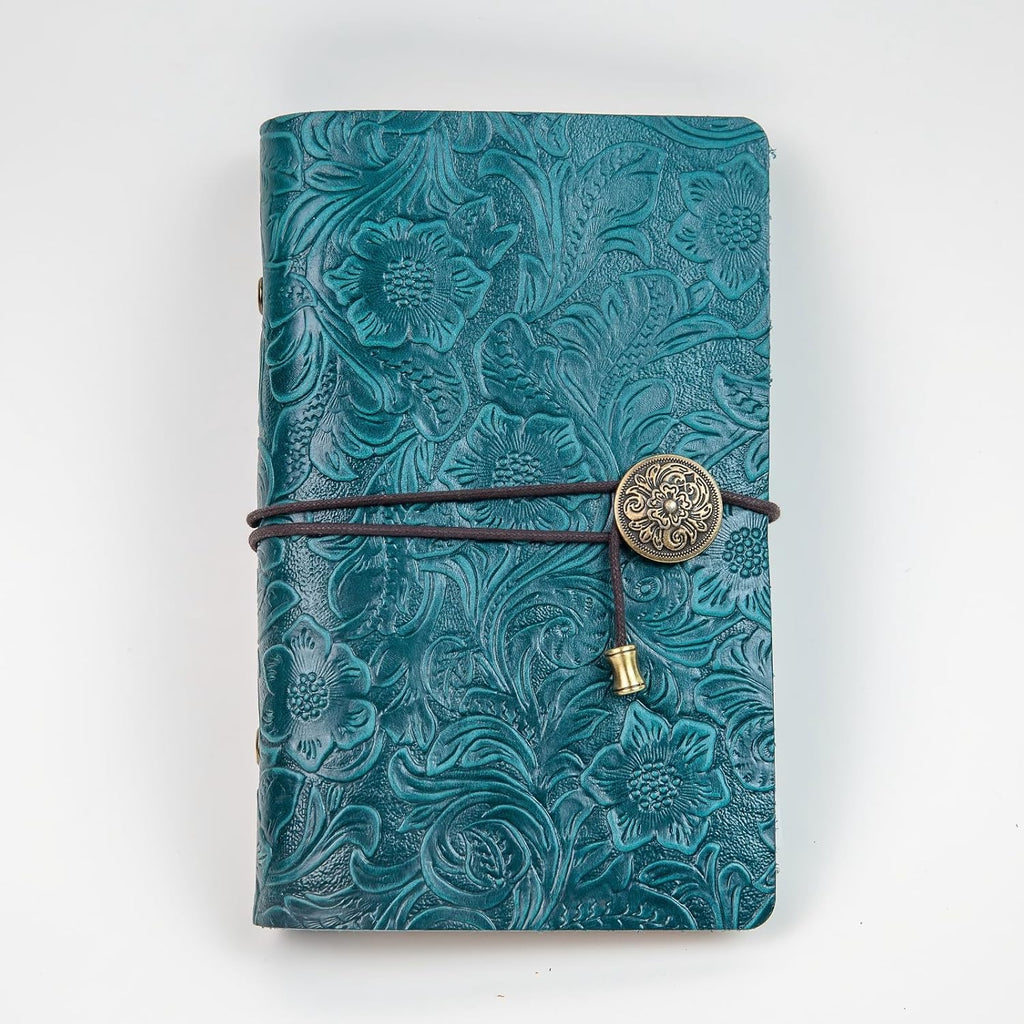 Refillable Leather Journal, Travelers Notebook Cover A6, Blue