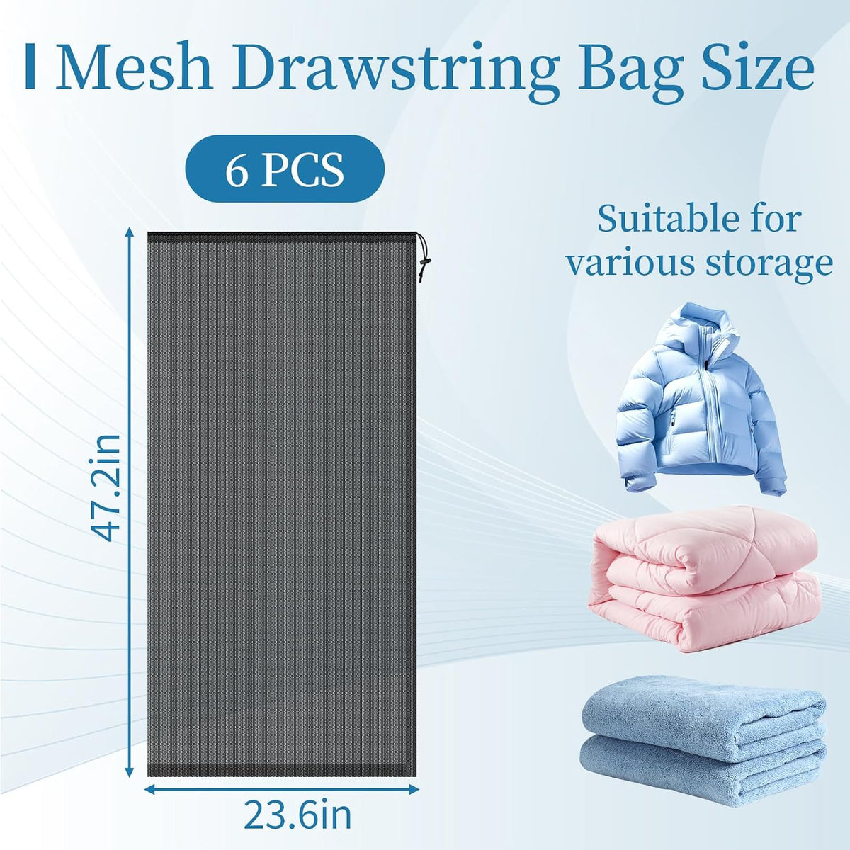 6 Pack Mesh Bag Drawstring for Storage,23 x 47 Inch Net Bags with Lock