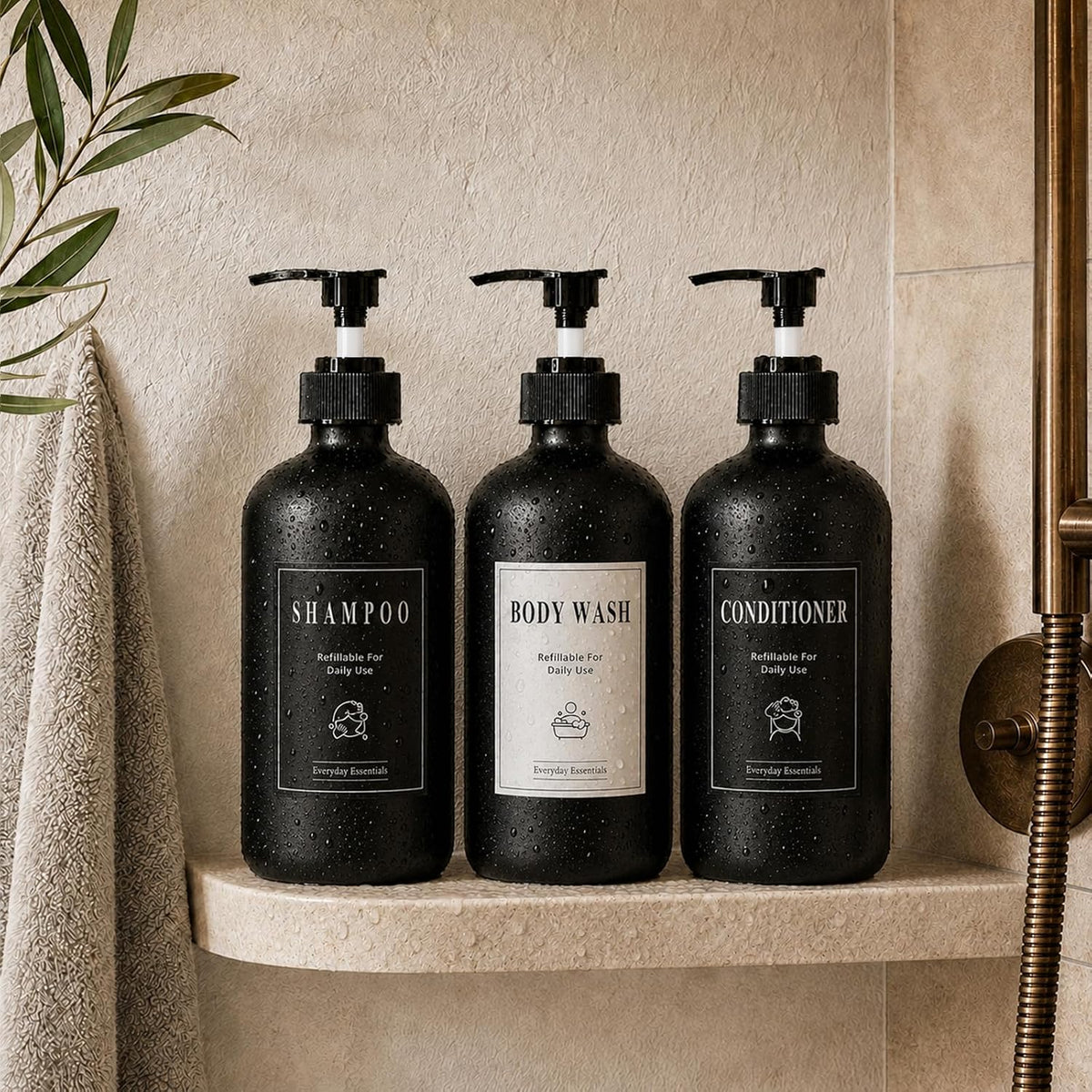 TBWIND 12 Pack 16oz Black Glass Soap Dispensers with Pump